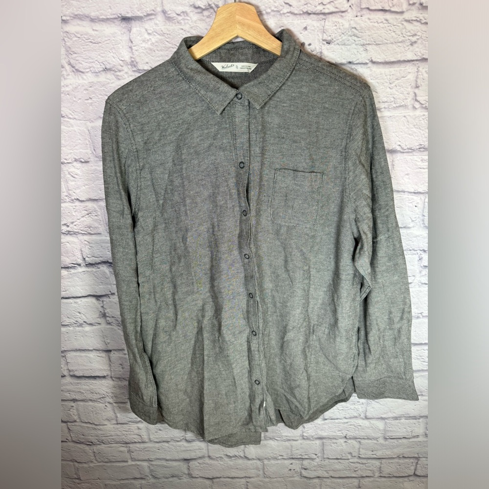 Woolrich Womens‎ grey black snap button up linen blend top size XL NWT